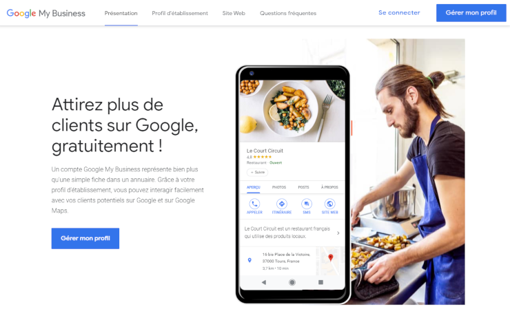 Page d'accueil Google My Business